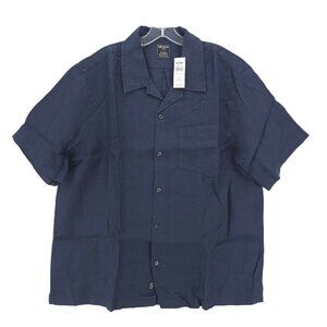 NWT TODD SNYDER Baird McNutt Irish Linen Shirt Navy Blue Camp Collar Size XXL